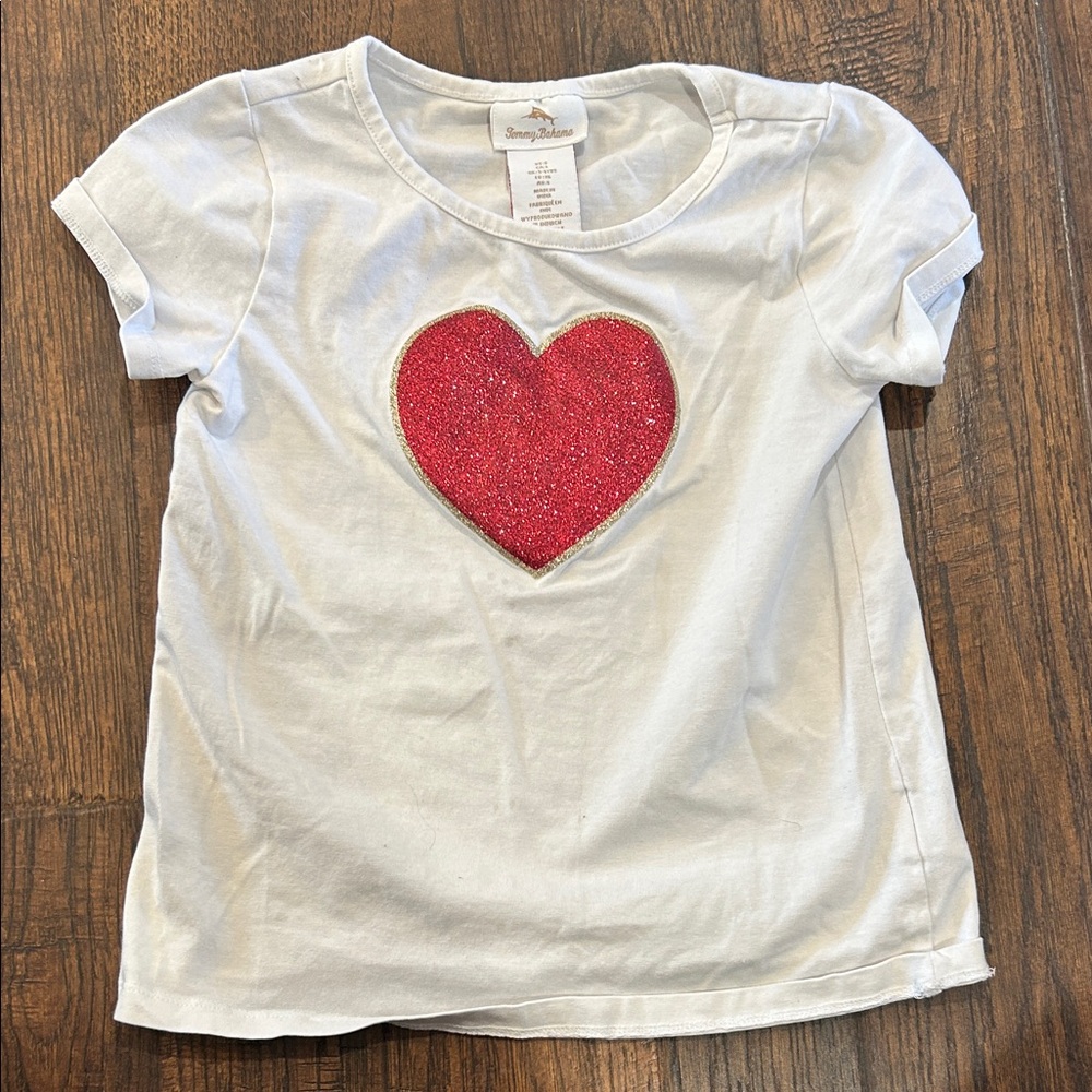 Tommy Bahama White Short Sleeve Tee with Glitter Red Heart Patch
